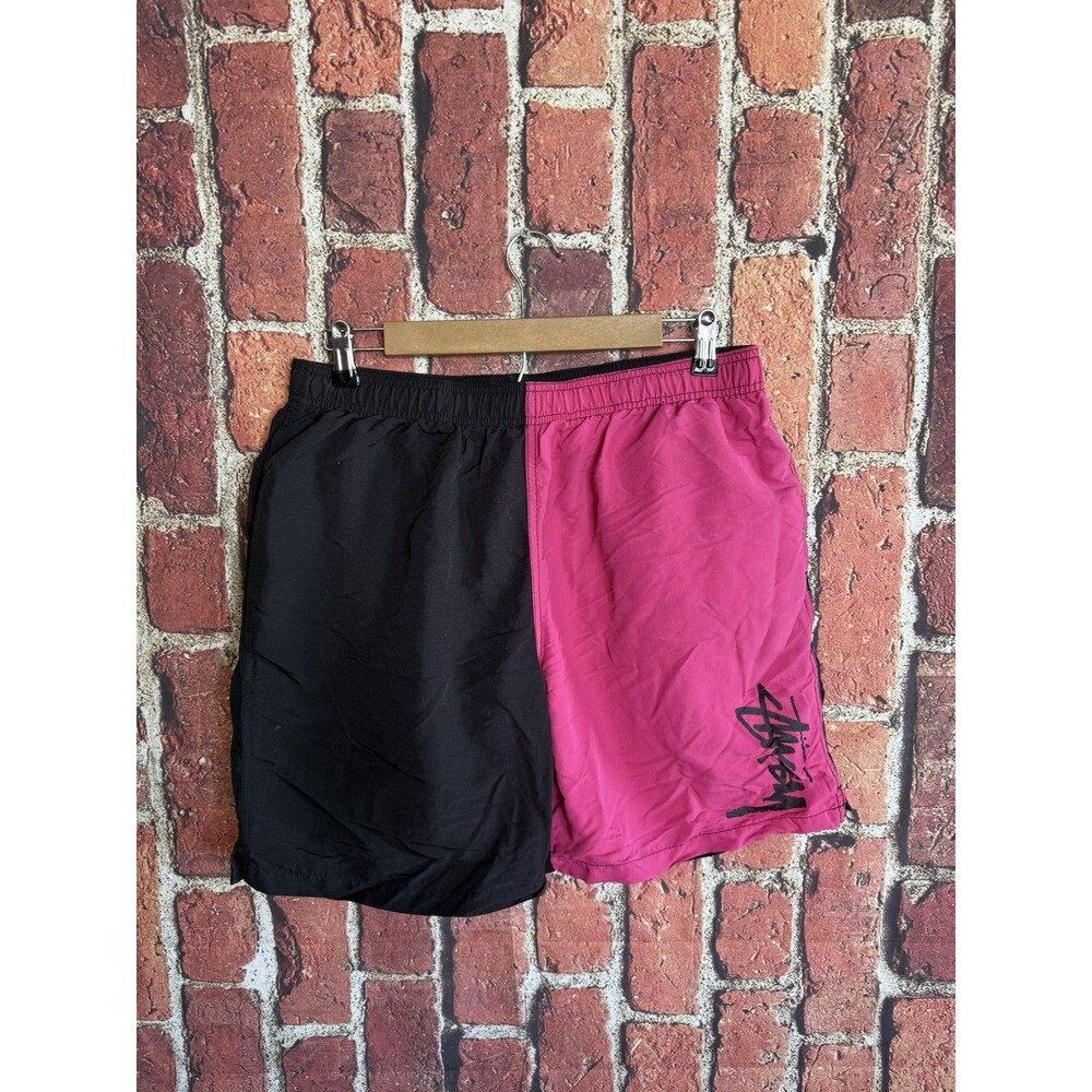 Stussy Mens Black Pink Panel Swim Trunks w/ Lining Size Large